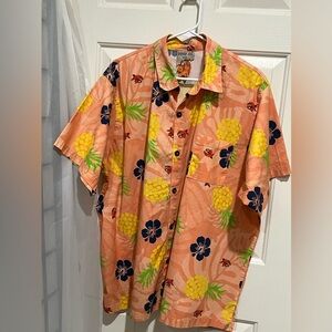PIRANA JOE Peach Hawaiian Shirt with Yellow Pineapples &  PIRANA FISH MEN SZ XXL